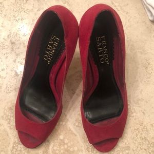 Franco Sarto Red suede open toe pumps